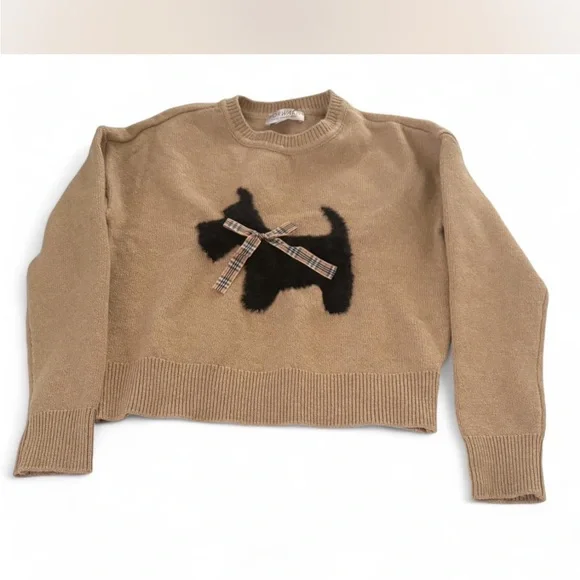 Women's Tan Sweater with Black Dog Design - Picture 1 of 4
